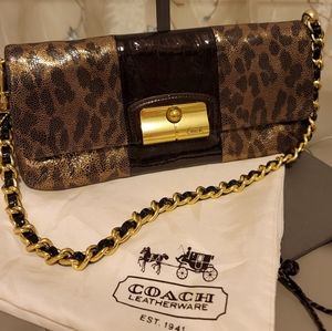 Coach-Kristin Metallic Leopard Clutch/ Shoulder